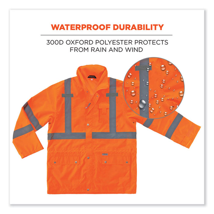 GloWear 8365 Class 3 Hi-Vis Rain Jacket, Polyester, 2X-Large, Orange