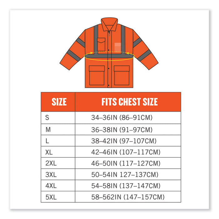 GloWear 8365 Class 3 Hi-Vis Rain Jacket, Polyester, 5X-Large, Orange