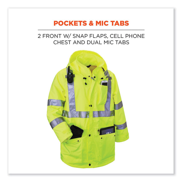 GloWear 8365 Class 3 Hi-Vis Rain Jacket, Polyester, Large, Lime
