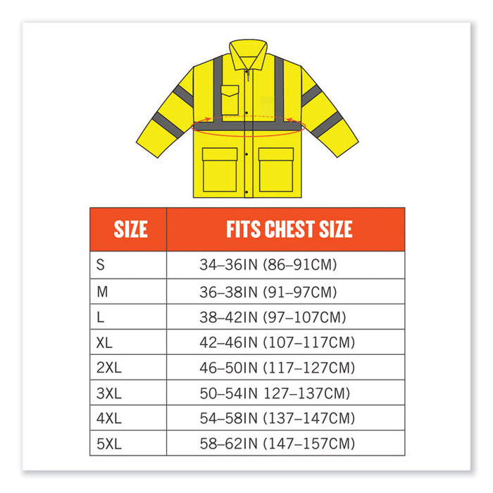 GloWear 8365 Class 3 Hi-Vis Rain Jacket, Polyester, X-Large, Lime