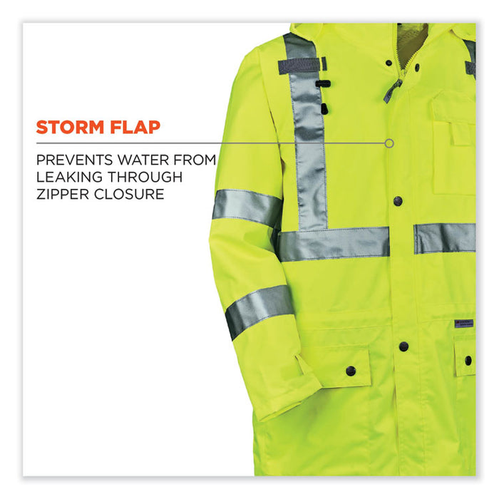 GloWear 8365 Class 3 Hi-Vis Rain Jacket, Polyester, 4X-Large, Lime