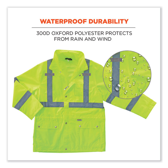 GloWear 8365 Class 3 Hi-Vis Rain Jacket, Polyester, 5X-Large, Lime
