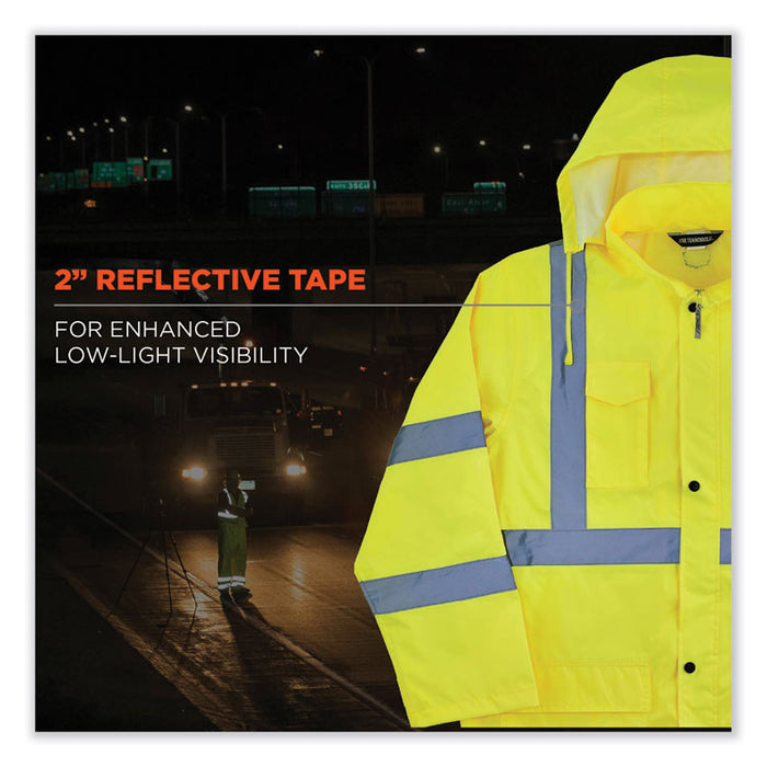 GloWear 8366 Class 3 Lightweight Hi-Vis Rain Jacket, Polyester, Small, Lime