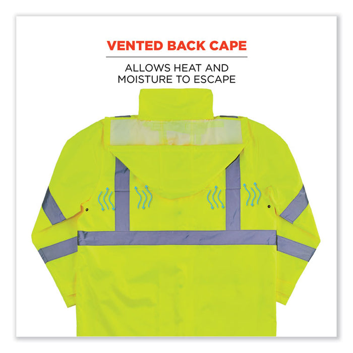 GloWear 8366 Class 3 Lightweight Hi-Vis Rain Jacket, Polyester, Large, Lime