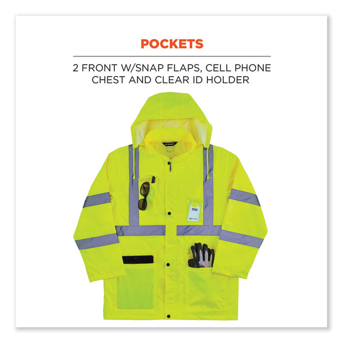 GloWear 8366 Class 3 Lightweight Hi-Vis Rain Jacket, Polyester, X-Large, Lime
