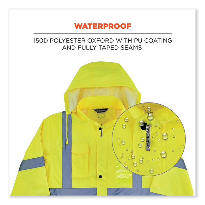 GloWear 8366 Class 3 Lightweight Hi-Vis Rain Jacket, Polyester, 2X-Large, Lime