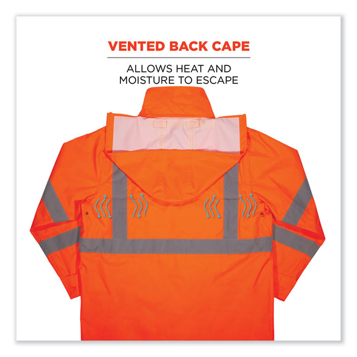 GloWear 8366 Class 3 Lightweight Hi-Vis Rain Jacket, Polyester, Medium, Orange