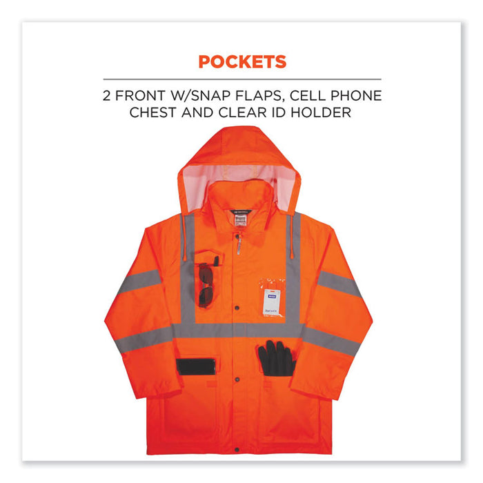 GloWear 8366 Class 3 Lightweight Hi-Vis Rain Jacket, Polyester, Medium, Orange