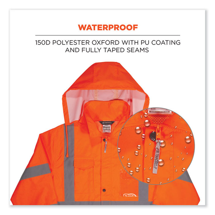 GloWear 8366 Class 3 Lightweight Hi-Vis Rain Jacket, Polyester, X-Large, Orange
