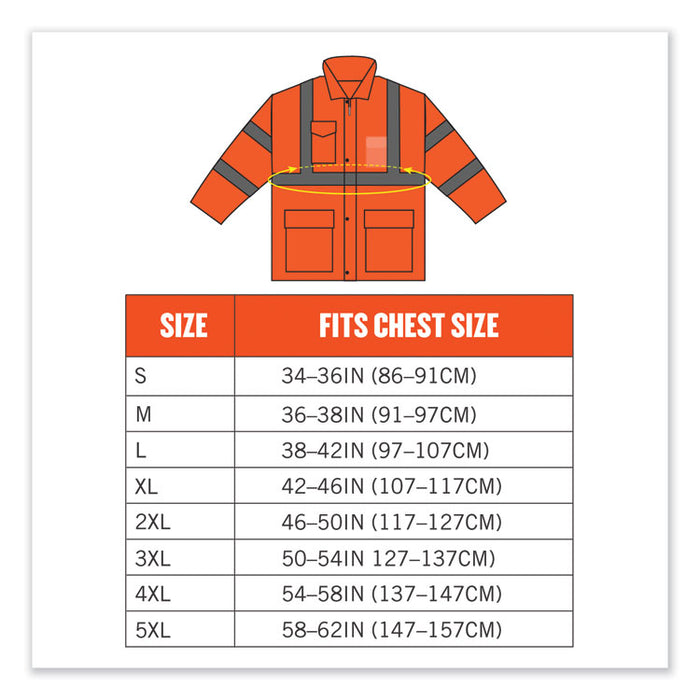 GloWear 8366 Class 3 Lightweight Hi-Vis Rain Jacket, Polyester, 3X-Large, Orange