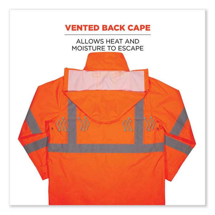 GloWear 8366 Class 3 Lightweight Hi-Vis Rain Jacket, Polyester, 4X-Large, Orange