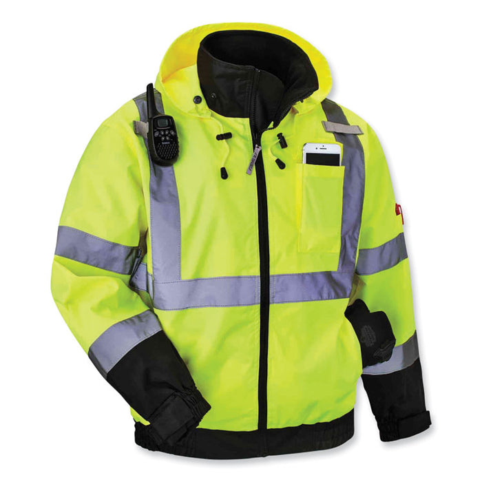 GloWear 8379 Class 3 Hi-Vis Fleece Lined Bomber Jacket, Lime, X-Large