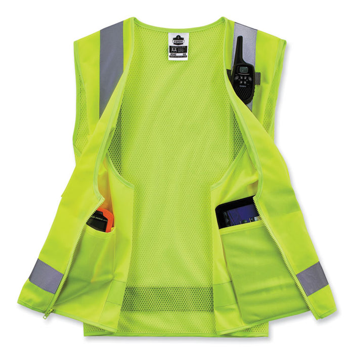 GloWear 8249Z-S Single Size Class 2 Economy Surveyors Zipper Vest, Polyester, Small, Lime