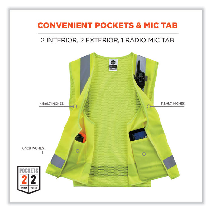 GloWear 8249Z-S Single Size Class 2 Economy Surveyors Zipper Vest, Polyester, Small, Lime