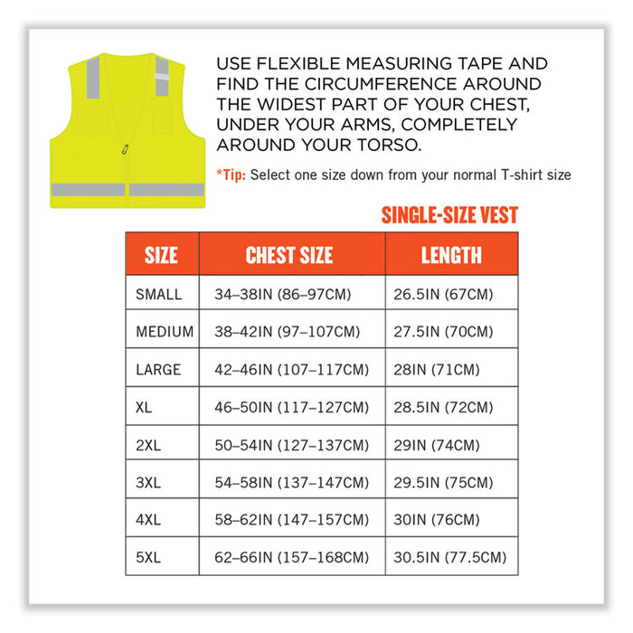 GloWear 8249Z-S Single Size Class 2 Economy Surveyors Zipper Vest, Polyester, Medium, Lime