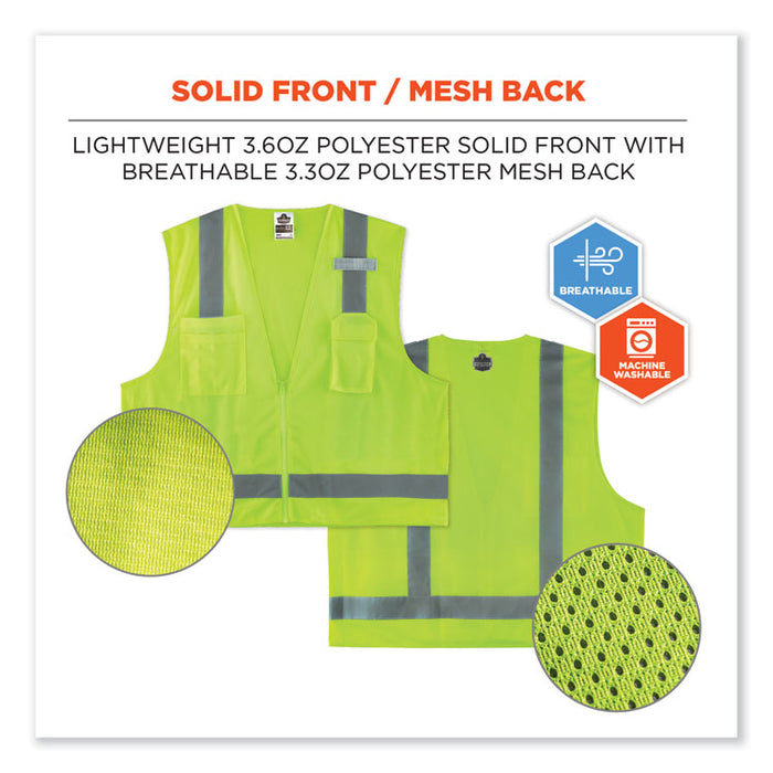 GloWear 8249Z-S Single Size Class 2 Economy Surveyors Zipper Vest, Polyester, 3X-Large, Lime