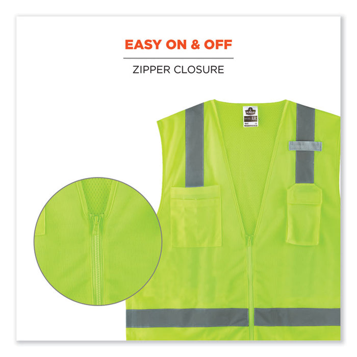 GloWear 8249Z-S Single Size Class 2 Economy Surveyors Zipper Vest, Polyester, 4X-Large, Lime