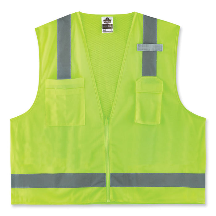 GloWear 8249Z-S Single Size Class 2 Economy Surveyors Zipper Vest, Polyester, 4X-Large, Lime
