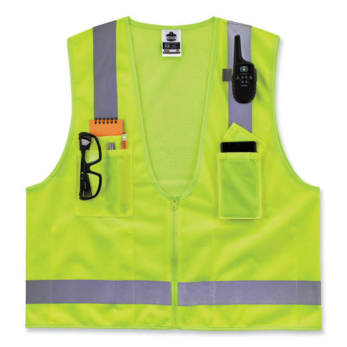 GloWear 8249Z-S Single Size Class 2 Economy Surveyors Zipper Vest, Polyester, 5X-Large, Lime