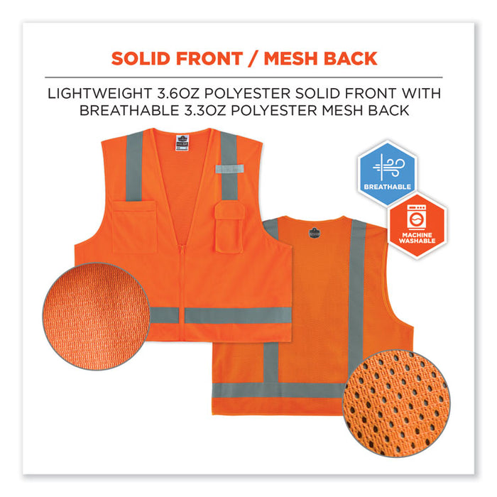 GloWear 8249Z-S Single Size Class 2 Economy Surveyors Zipper Vest, Polyester, X-Small, Orange
