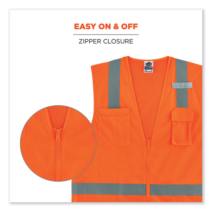 GloWear 8249Z-S Single Size Class 2 Economy Surveyors Zipper Vest, Polyester, X-Small, Orange