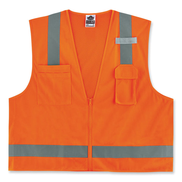 GloWear 8249Z-S Single Size Class 2 Economy Surveyors Zipper Vest, Polyester, X-Small, Orange