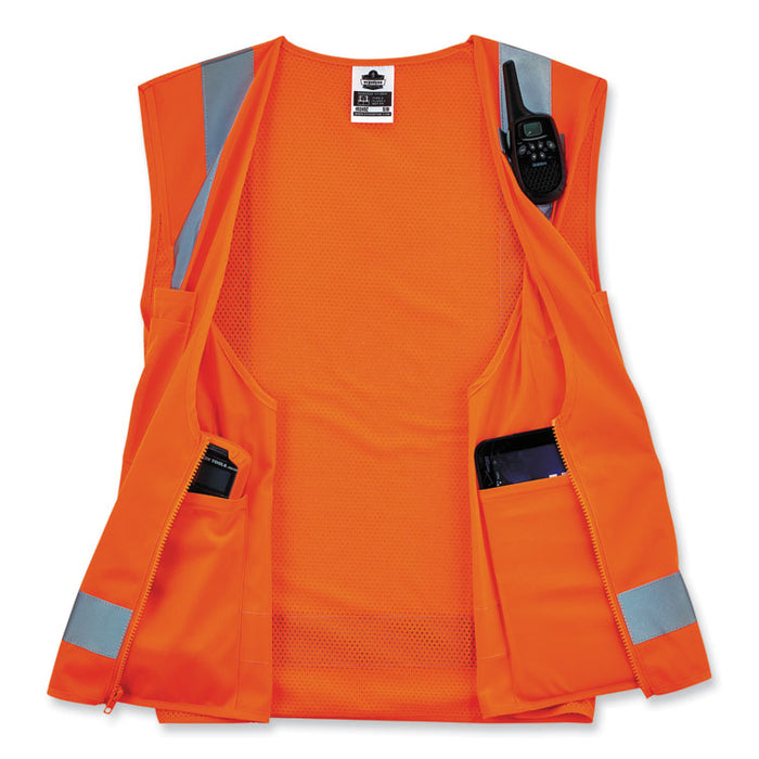 GloWear 8249Z-S Single Size Class 2 Economy Surveyors Zipper Vest, Polyester, Large, Orange