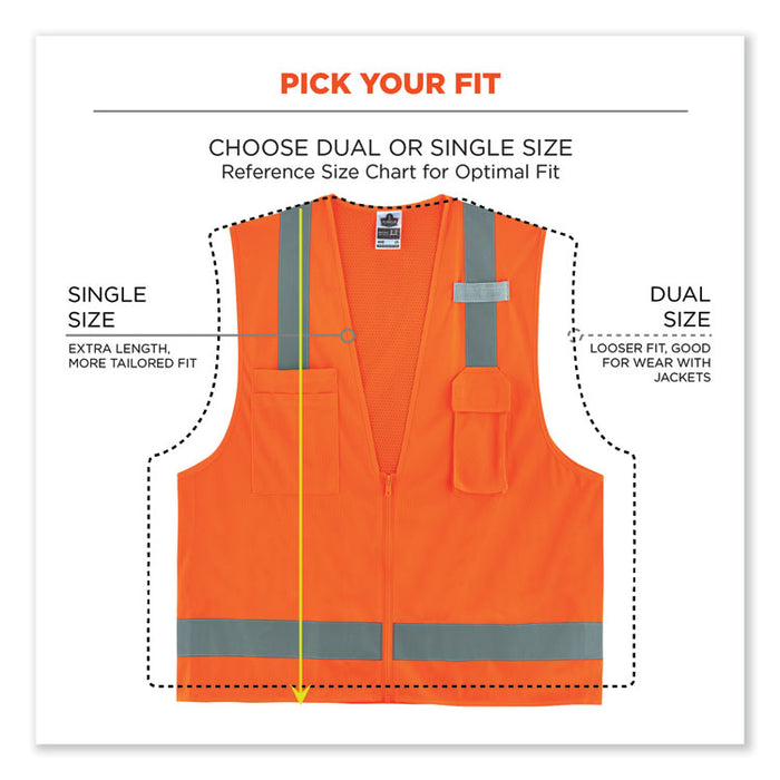 GloWear 8249Z-S Single Size Class 2 Economy Surveyors Zipper Vest, Polyester, X-Large, Orange