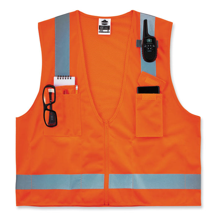 GloWear 8249Z-S Single Size Class 2 Economy Surveyors Zipper Vest, Polyester, X-Large, Orange