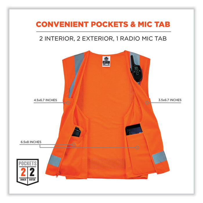GloWear 8249Z-S Single Size Class 2 Economy Surveyors Zipper Vest, Polyester, 4X-Large, Orange