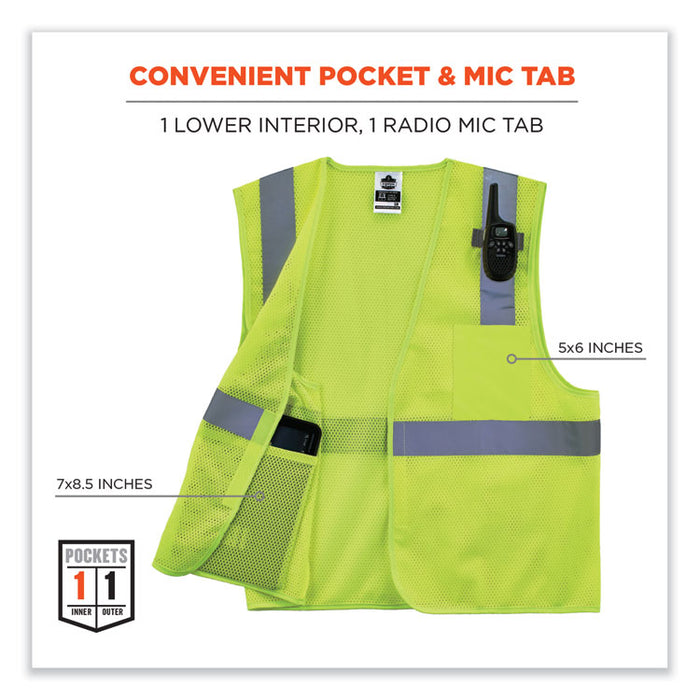 GloWear 8210HL-S Single Size Class 2 Economy Mesh Vest, Polyester, X-Small, Lime