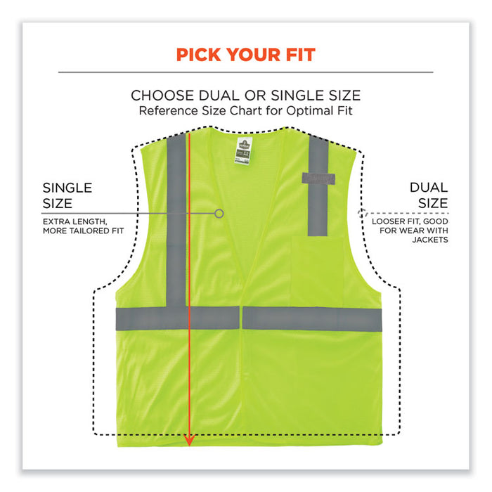 GloWear 8210HL-S Single Size Class 2 Economy Mesh Vest, Polyester, X-Large, Lime