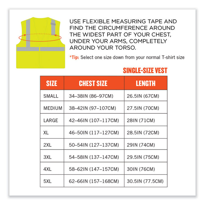 GloWear 8210HL-S Single Size Class 2 Economy Mesh Vest, Polyester, 5X-Large, Lime