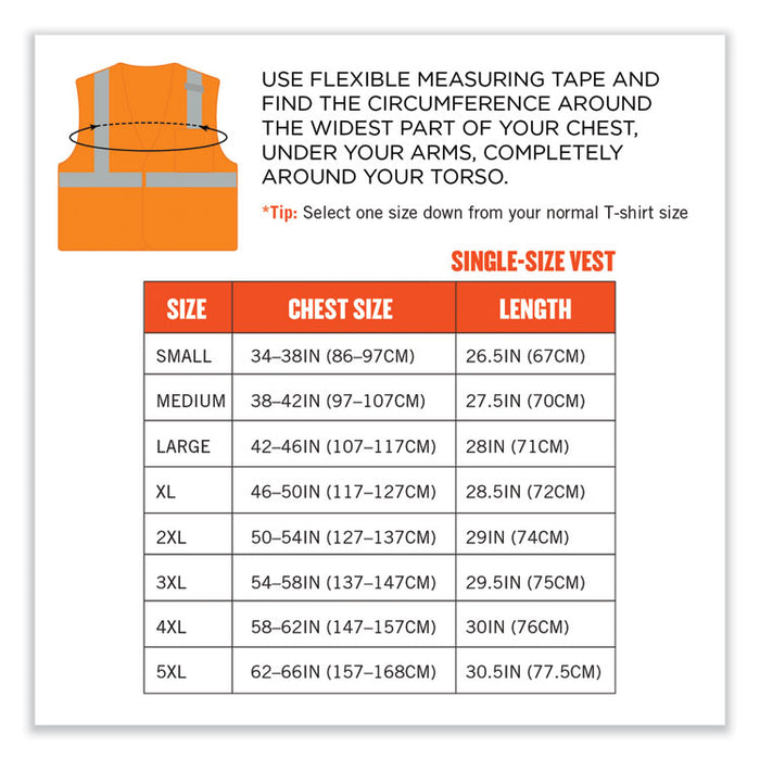 GloWear 8210HL-S Single Size Class 2 Economy Mesh Vest, Polyester, 4X-Large, Orange