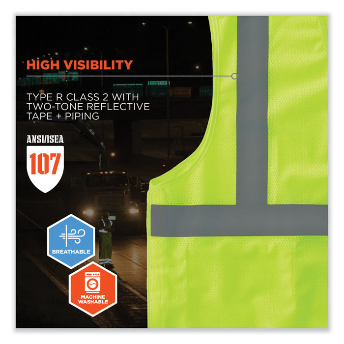 GloWear 8215BA-S Single Size Class 2 Economy Breakaway Mesh Vest, Polyester, Medium, Lime