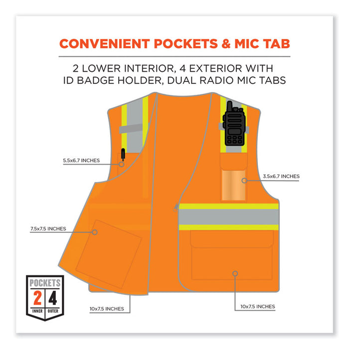 GloWear 8246Z-S Single Size Class 2 Two-Tone Mesh Vest, Polyester, 4X-Large, Orange