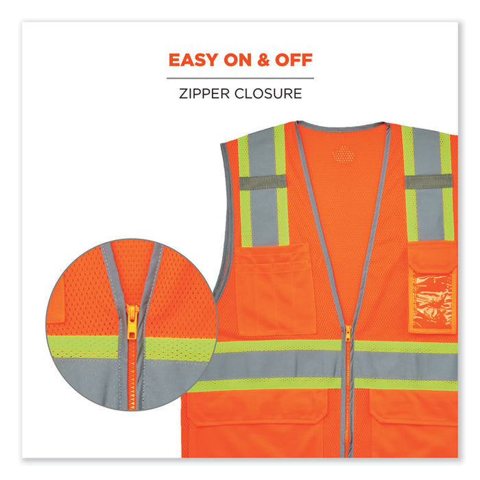GloWear 8246Z-S Single Size Class 2 Two-Tone Mesh Vest, Polyester, Large, Orange