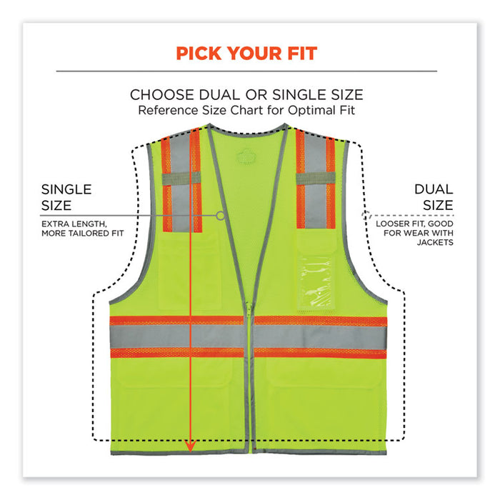 GloWear 8246Z-S Single Size Class 2 Two-Tone Mesh Vest, Polyester, Large, Lime