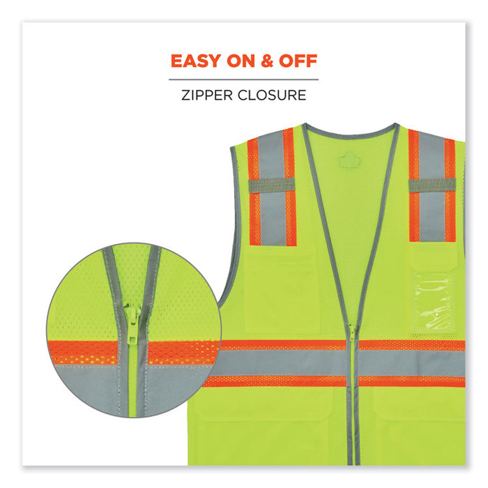 GloWear 8246Z-S Single Size Class 2 Two-Tone Mesh Vest, Polyester, Medium, Lime