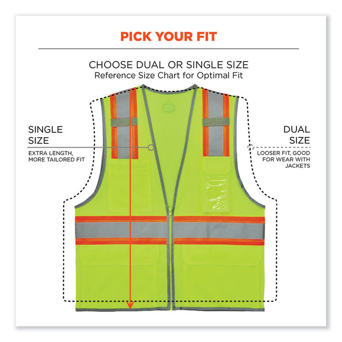 GloWear 8246Z-S Single Size Class 2 Two-Tone Mesh Vest, Polyester, Small, Lime