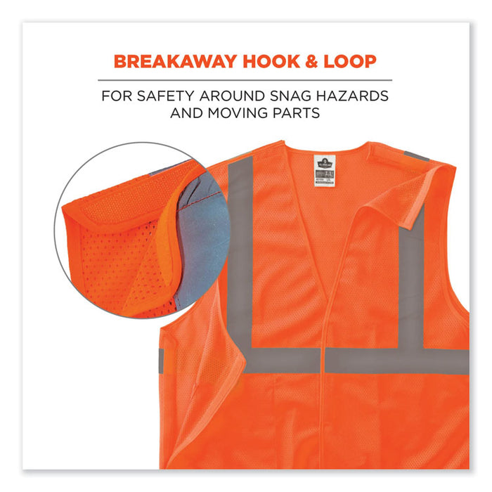 GloWear 8215BA-S Single Size Class 2 Economy Breakaway Mesh Vest, Polyester, Medium, Orange