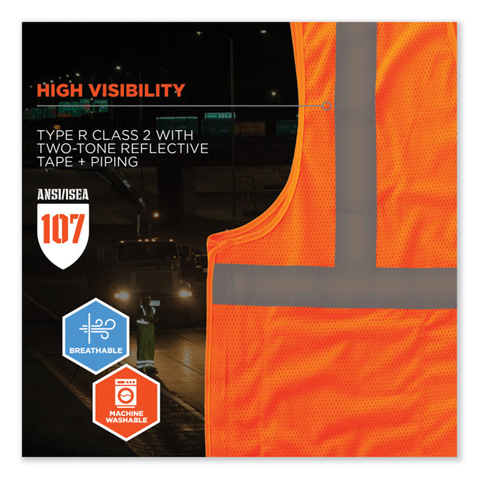 GloWear 8215BA-S Single Size Class 2 Economy Breakaway Mesh Vest, Polyester, Small, Orange