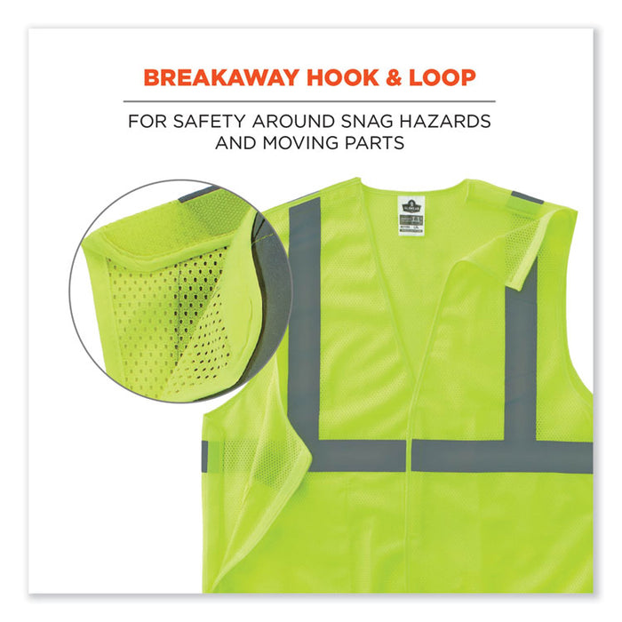 GloWear 8215BA-S Single Size Class 2 Economy Breakaway Mesh Vest, Polyester, 3X-Large, Lime