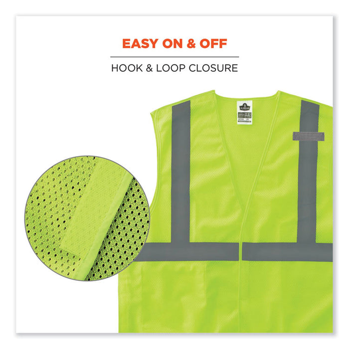 GloWear 8215BA-S Single Size Class 2 Economy Breakaway Mesh Vest, Polyester, Large, Lime
