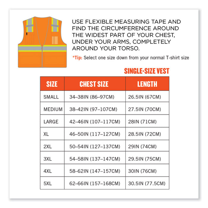 GloWear 8246Z-S Single Size Class 2 Two-Tone Mesh Vest, Polyester, 5X-Large, Orange
