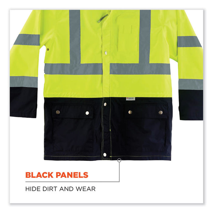GloWear 8365BK Class 3 Hi-Vis Rain Jacket Black Bottom, Small, Lime