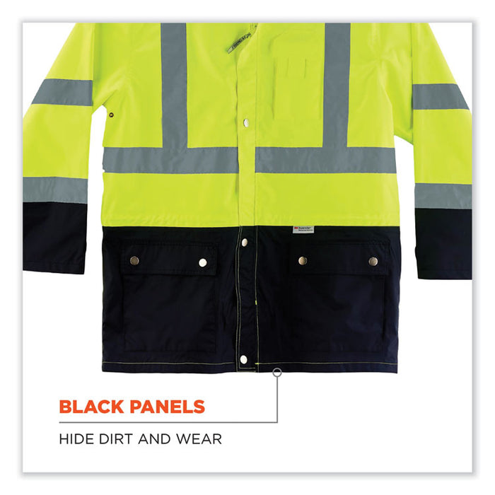 GloWear 8365BK Class 3 Hi-Vis Rain Jacket Black Bottom, Large, Lime