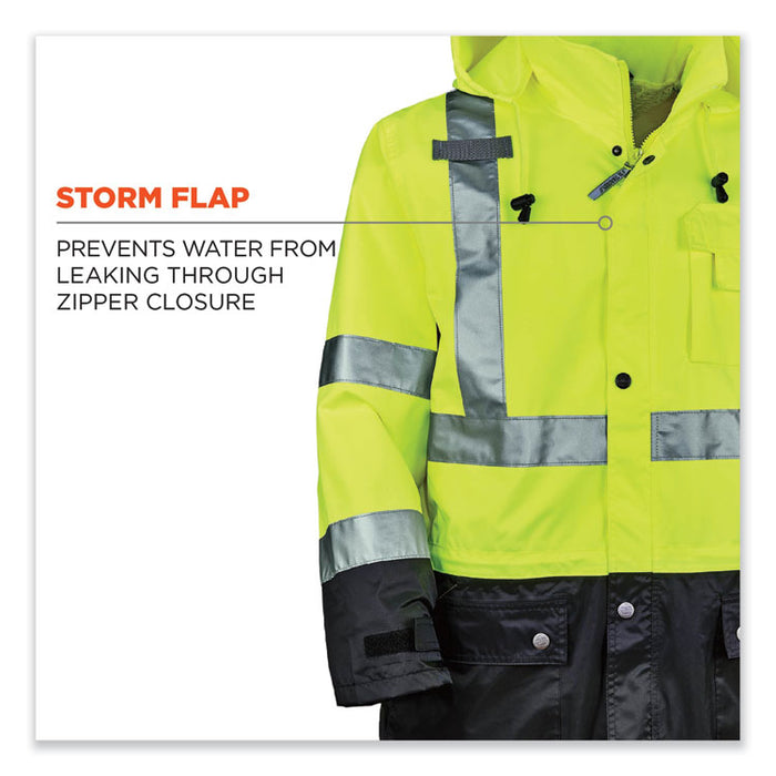 GloWear 8365BK Class 3 Hi-Vis Rain Jacket Black Bottom, 3X-Large, Lime