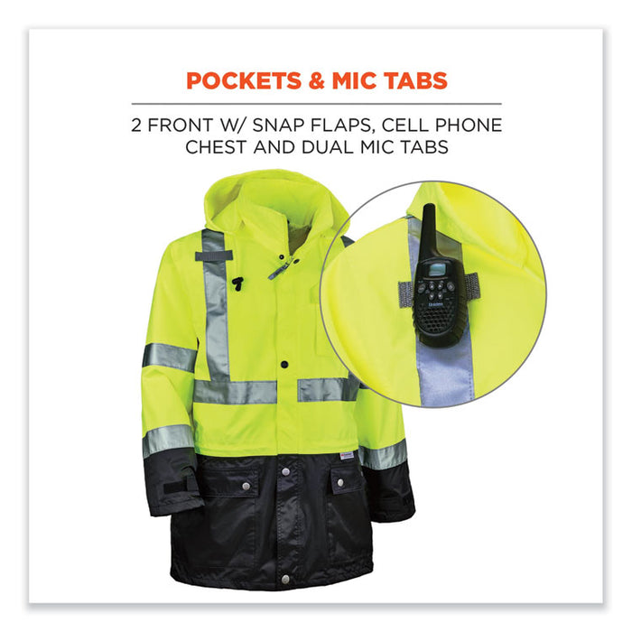 GloWear 8365BK Class 3 Hi-Vis Rain Jacket Black Bottom, 4X-Large, Lime
