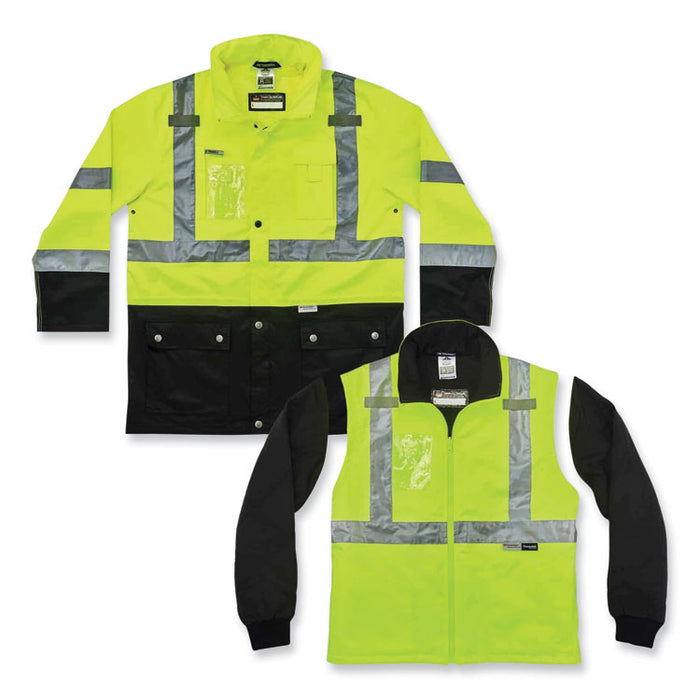 GloWear 8388 Class 3/2 Hi-Vis Thermal Jacket Kit, Large, Lime